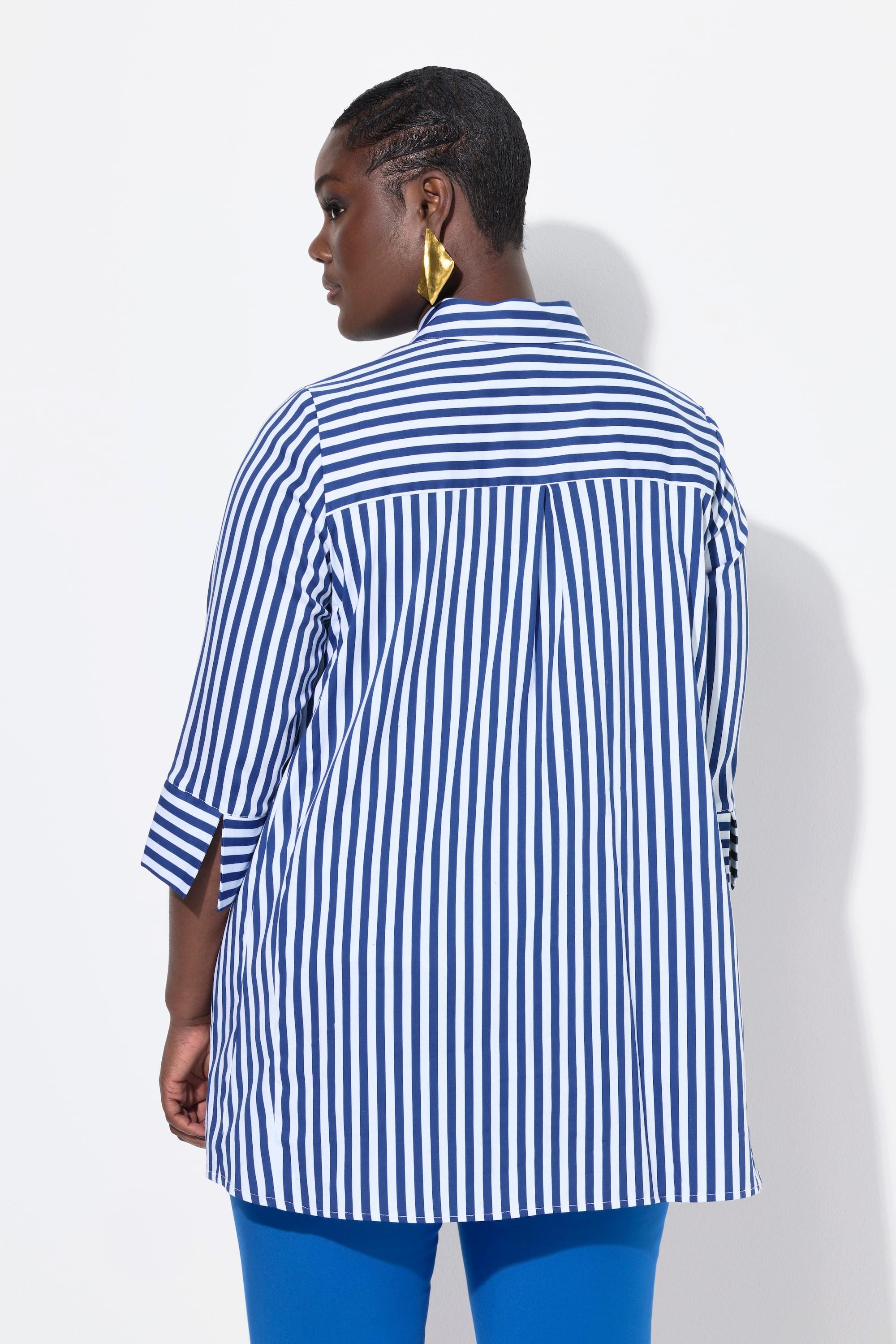 Ulla Popken Gestreifte Godetfalten Bluse mit 3/4-Arm  