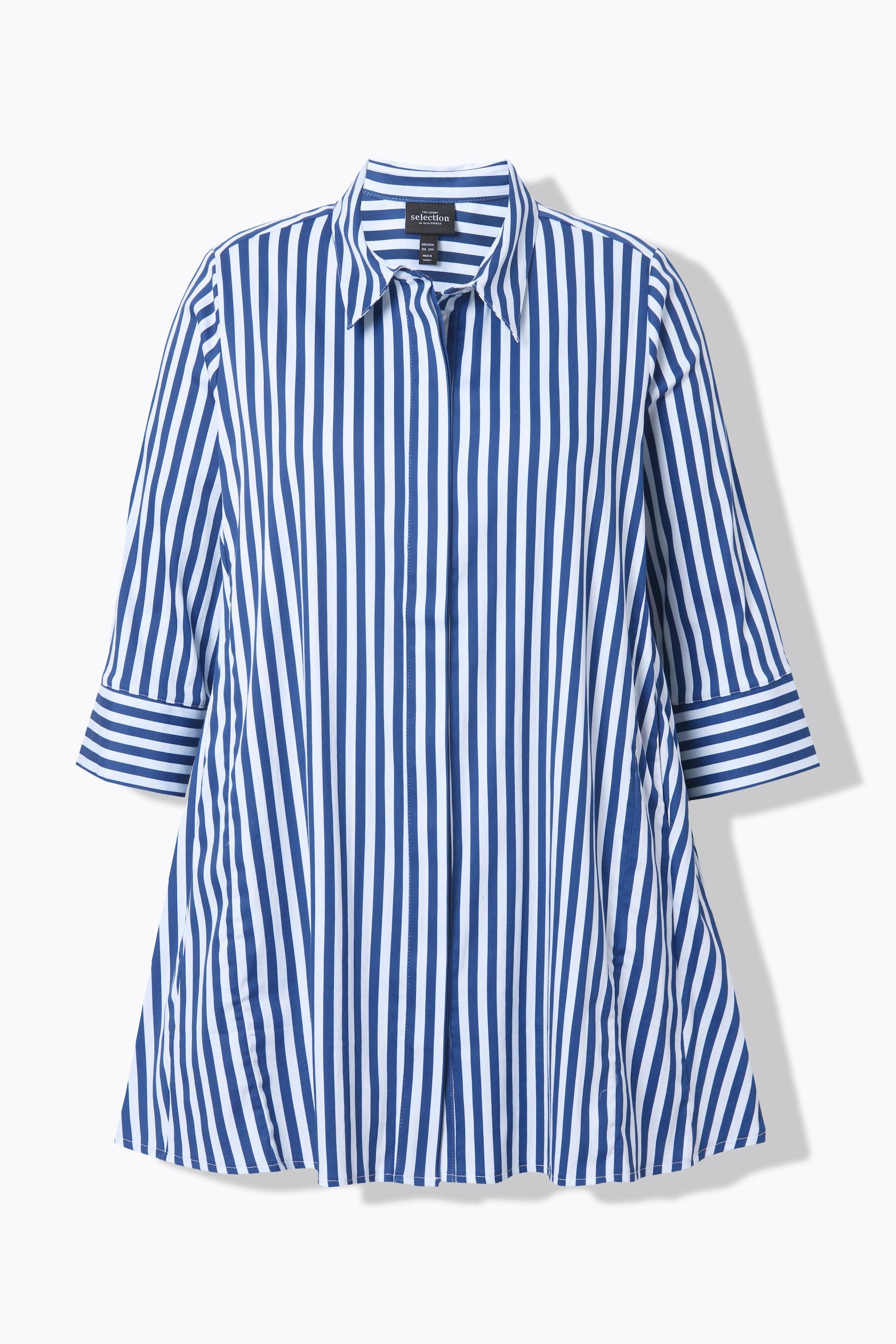 Ulla Popken Gestreifte Godetfalten Bluse mit 3/4-Arm  