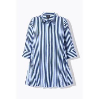 Ulla Popken  Blusa a righe con godet, collo da camicia e maniche a 3/4 