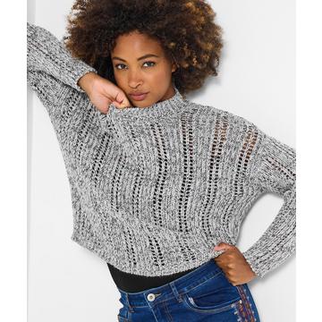 Rundhals-Pullover in Lochstrick-Optik