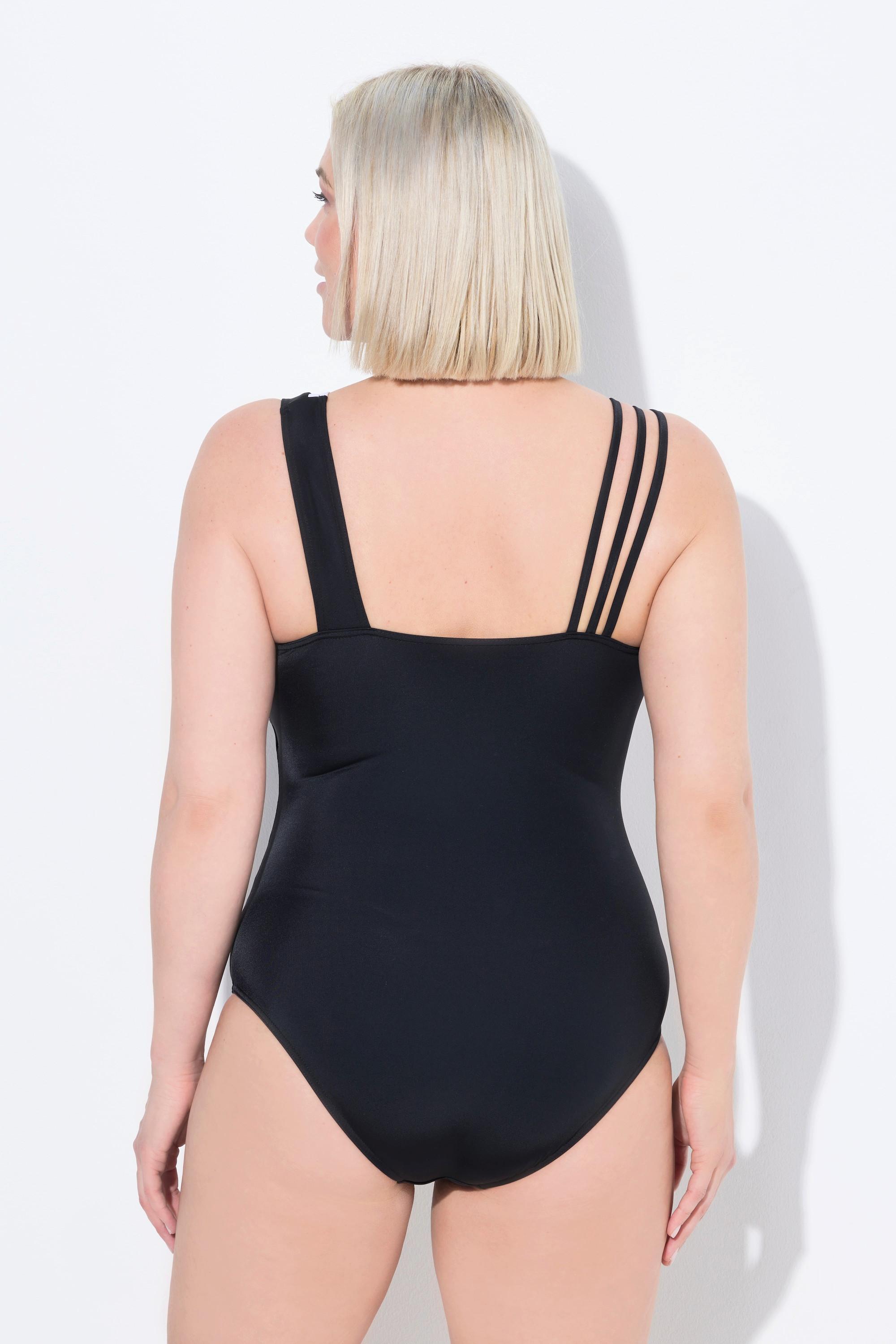 Ulla Popken  Maillot de bain esprit « colour block », bretelle triple et bonnets souples, matières recyclées 