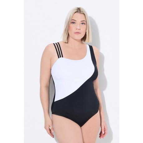 Ulla Popken  Maillot de bain esprit « colour block », bretelle triple et bonnets souples, matières recyclées 