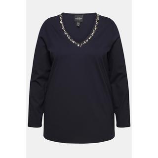 Ulla Popken  Maglia classica con applicazioni, scollo a V e maniche lunghe 