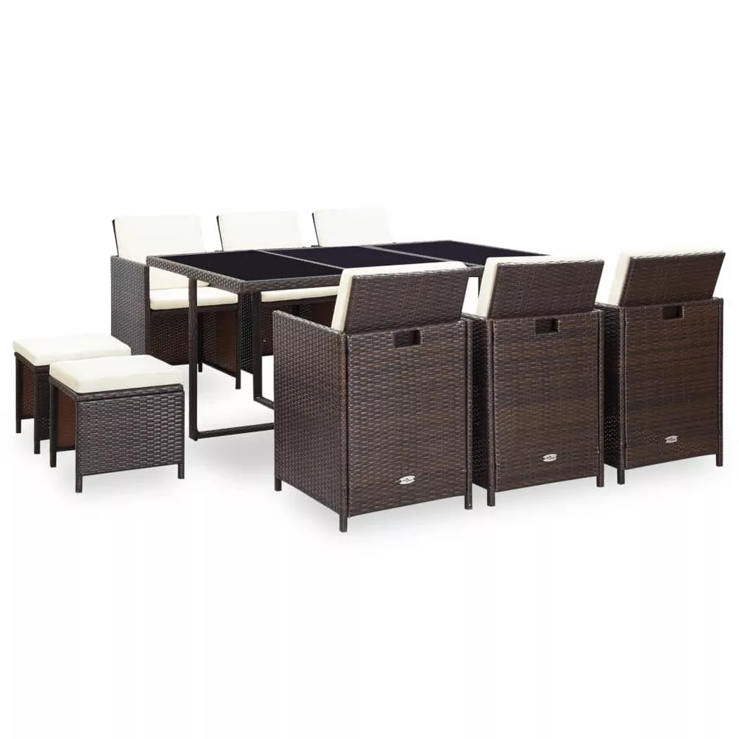 vidaXL Ensemble à manger d'extérieur et coussins 11 pcs résine tressée
