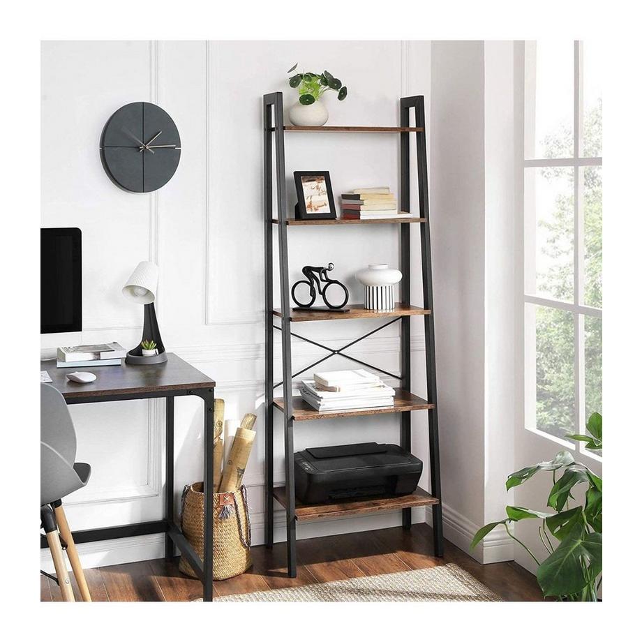 Calicosy Standregal mit 5 Ablagen Vintagebraun-Schwarz  