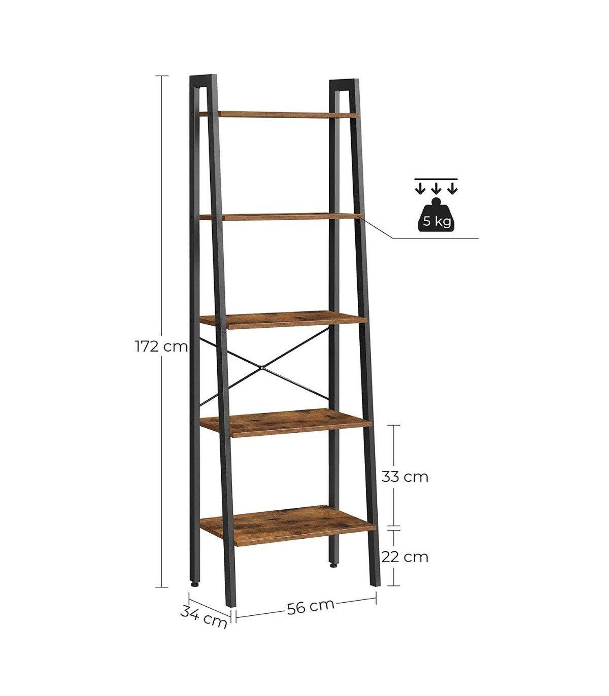 Calicosy Standregal mit 5 Ablagen Vintagebraun-Schwarz  