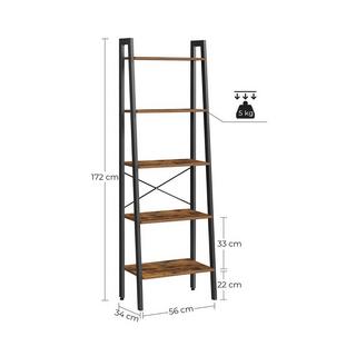 Calicosy Standregal mit 5 Ablagen Vintagebraun-Schwarz  