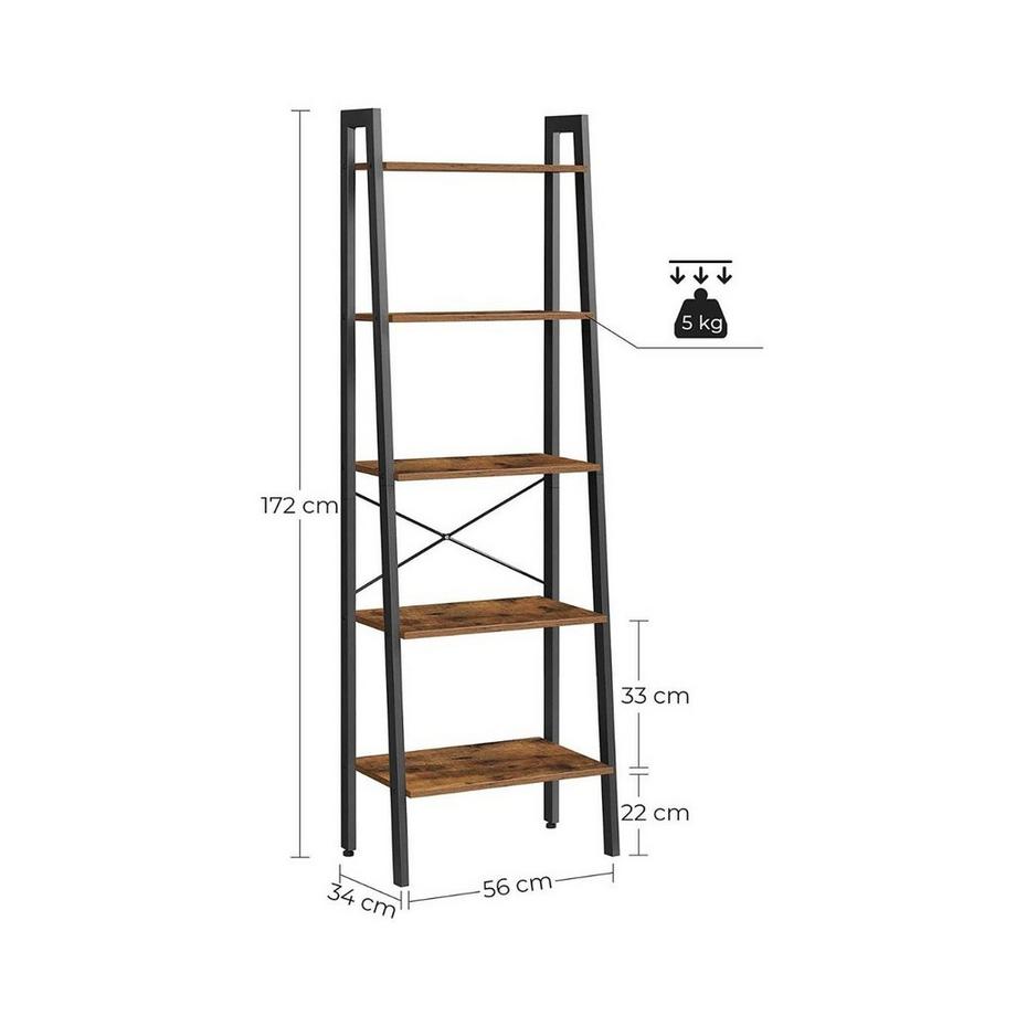 Calicosy Standregal mit 5 Ablagen Vintagebraun-Schwarz  