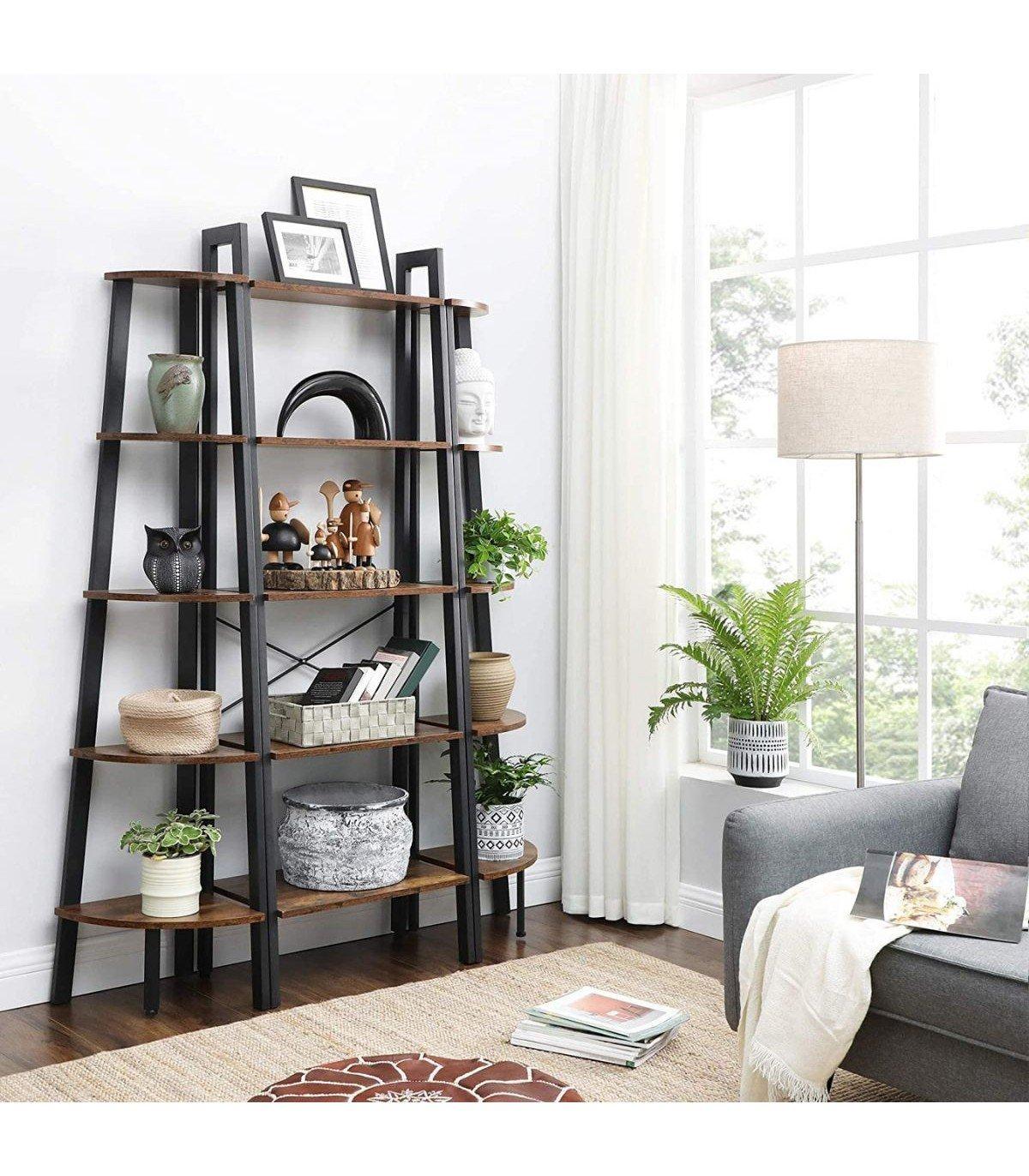 Calicosy Standregal mit 5 Ablagen Vintagebraun-Schwarz  