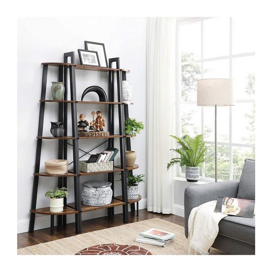 Calicosy Standregal mit 5 Ablagen Vintagebraun-Schwarz  