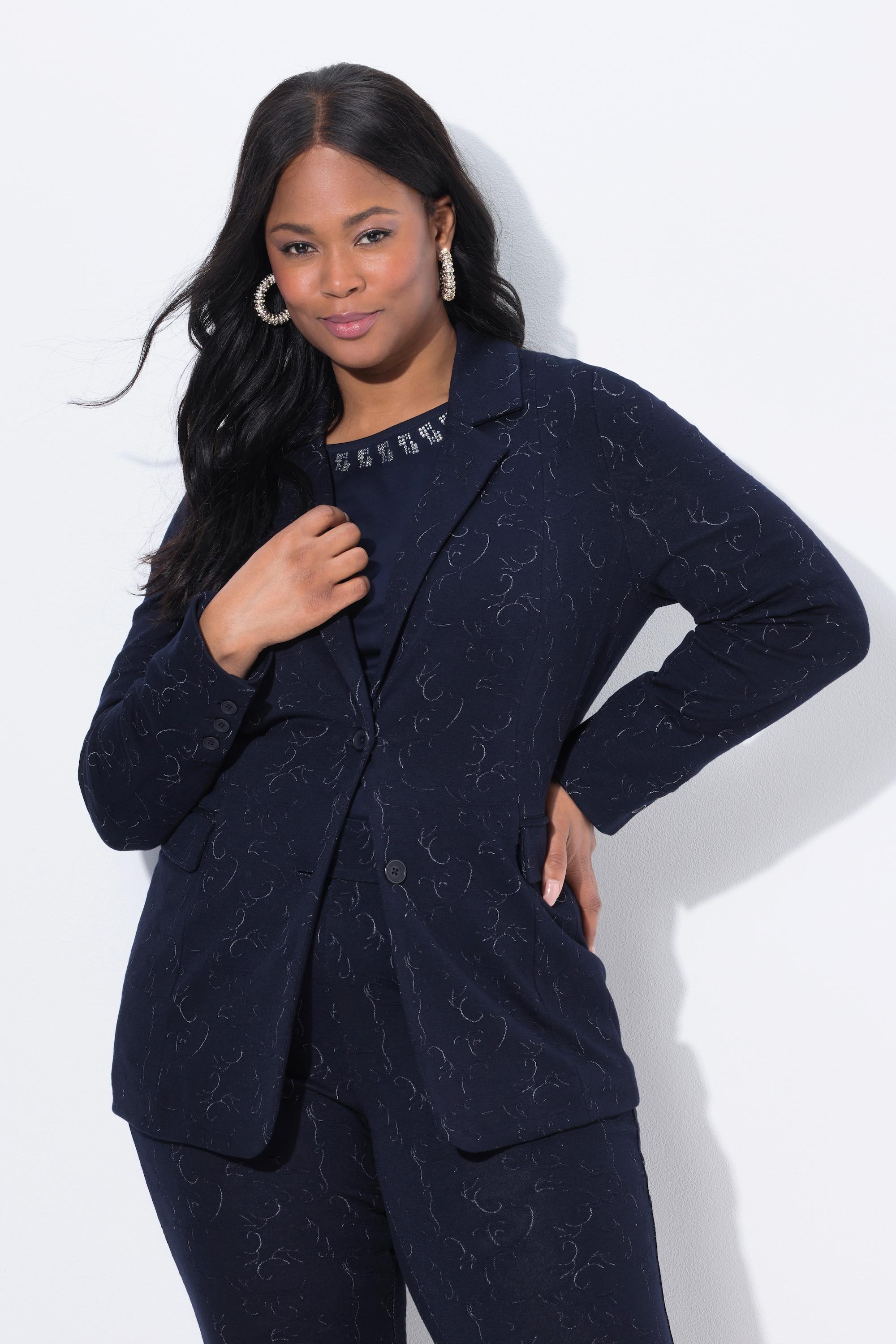 Ulla Popken Blazer Jersey Jacquard Col Revers Manches Longues  