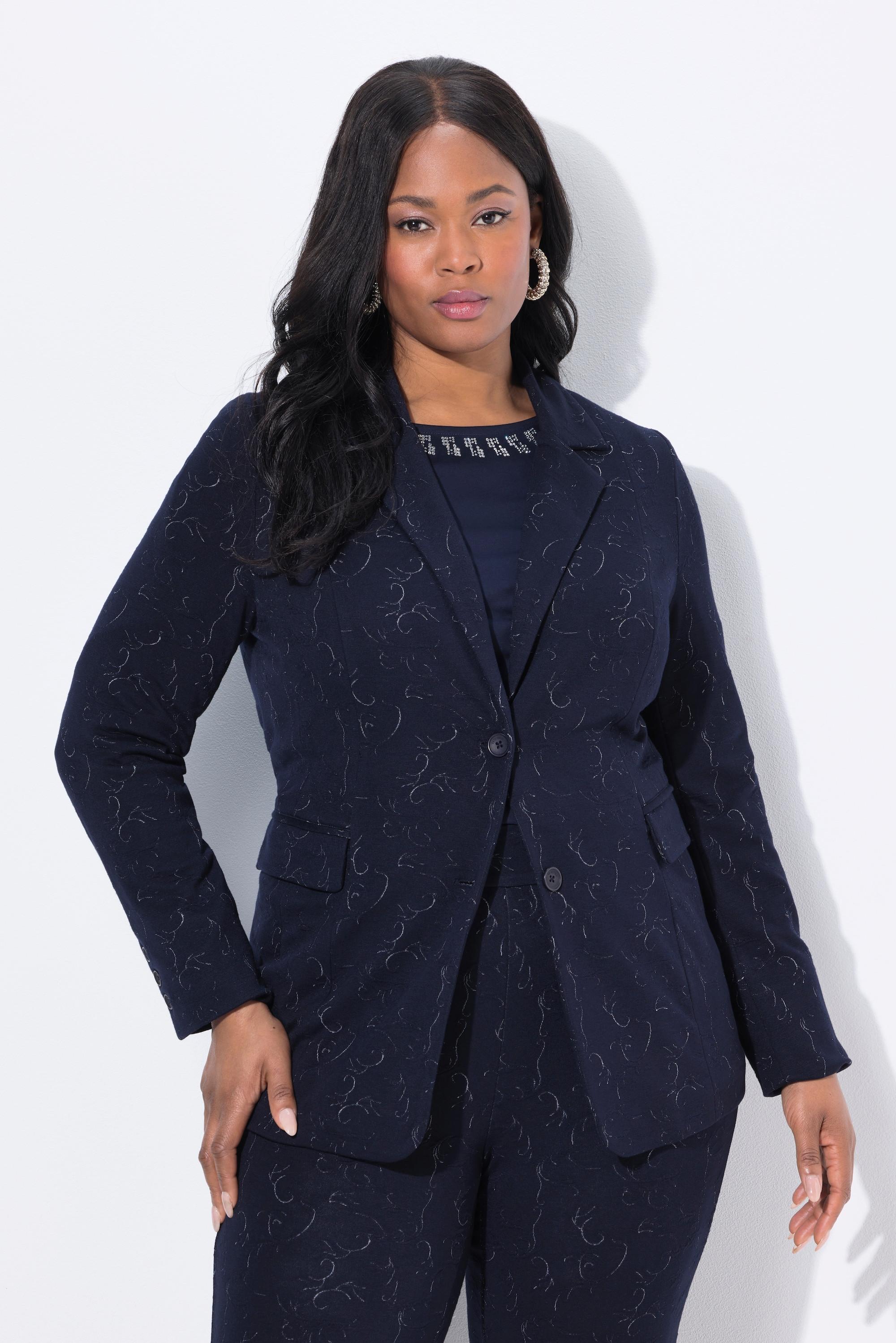 Ulla Popken Blazer Jersey Jacquard Col Revers Manches Longues  