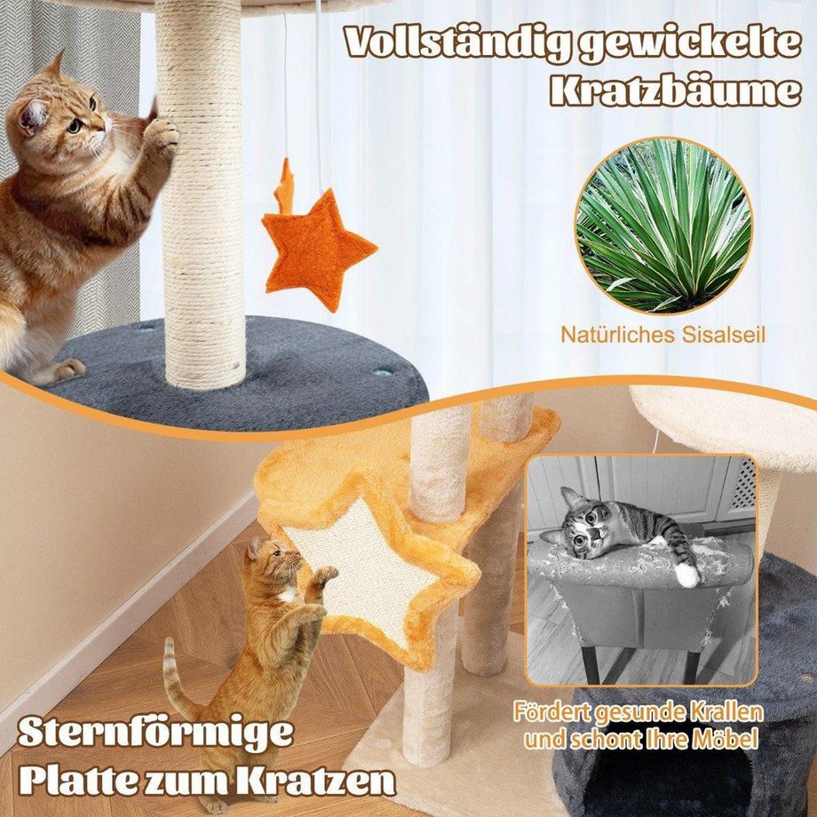 Northio  Kratzbaum Katzenbaum mit Katzenhöhle & Plüschsitzfläche & Spielzeug & Spielzeug & Platformen 60 x 41 x 128 cm 