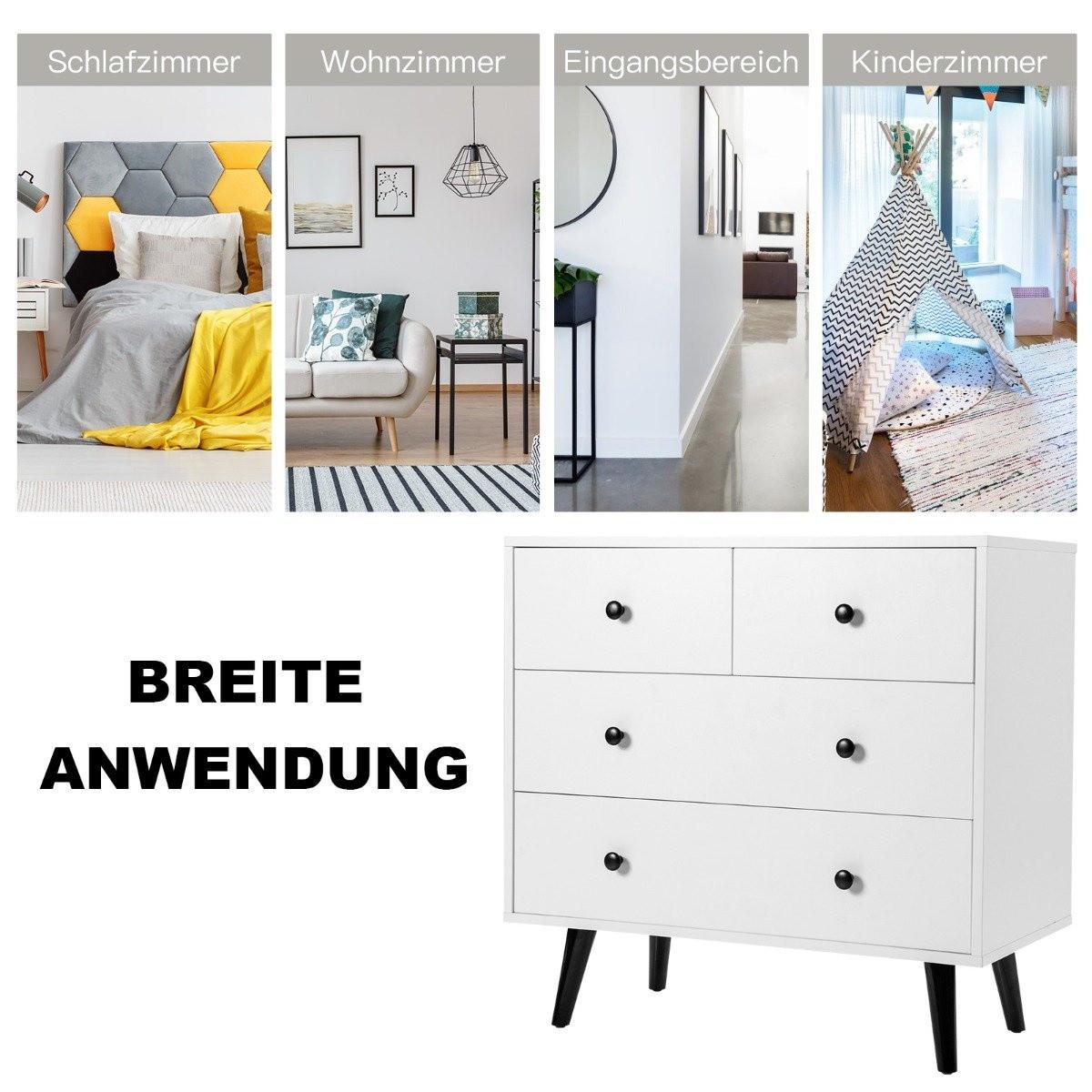 Northix Cassettiera con 4 cassetti, credenza in legno, mobile portaoggetti moderno, bianco  