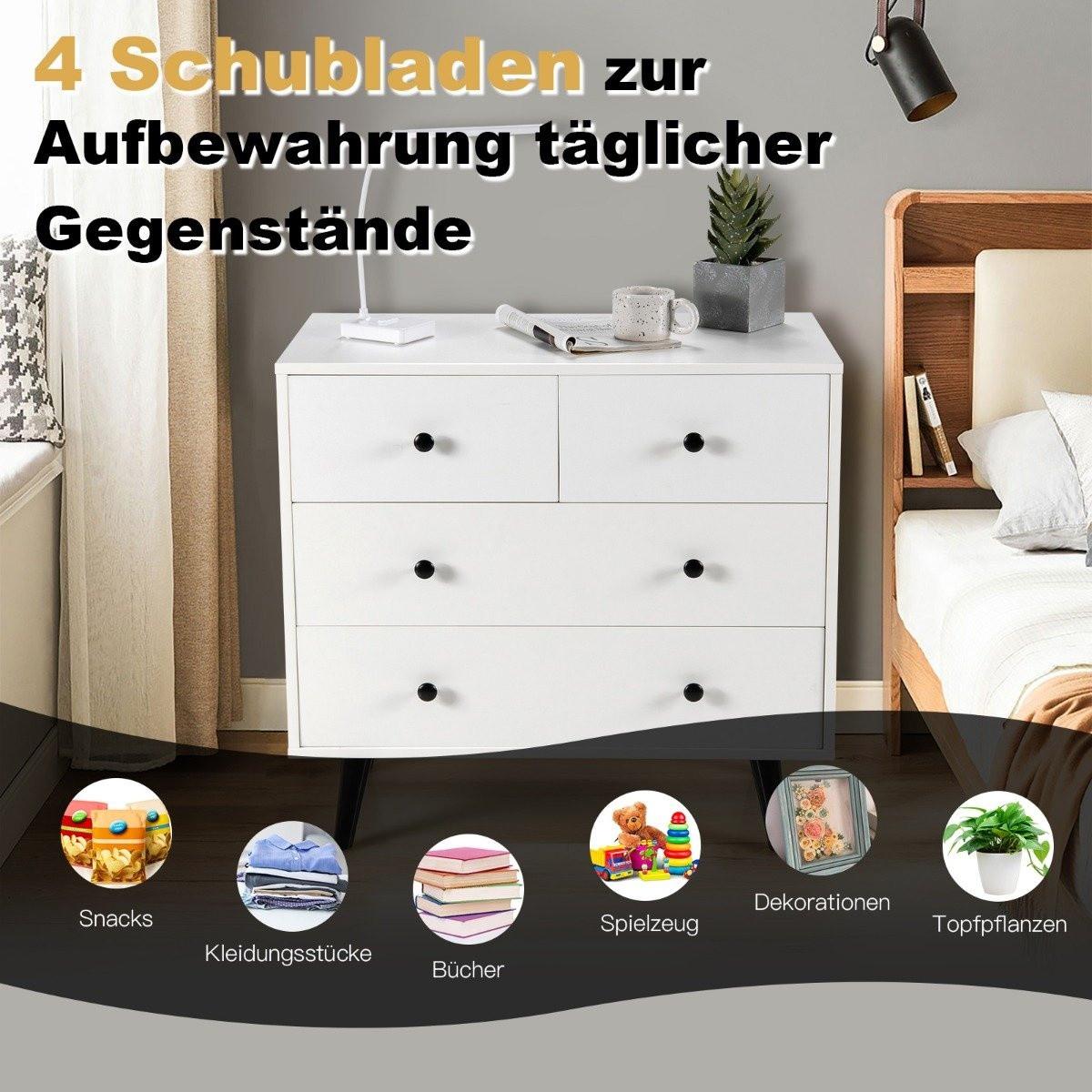 Northix Cassettiera con 4 cassetti, credenza in legno, mobile portaoggetti moderno, bianco  