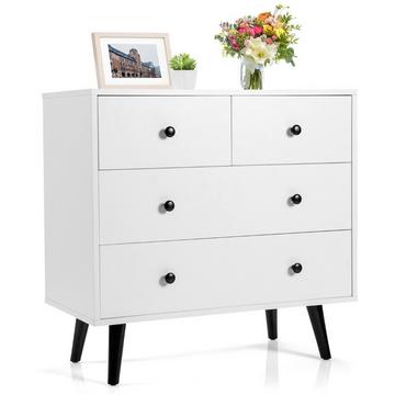 Cassettiera con 4 cassetti, credenza in legno, mobile portaoggetti moderno, bianco