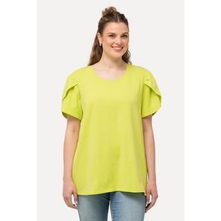 Ulla Popken  T-shirt dal taglio svasato con tintura a freddo, scollo rotondo e mezze maniche 