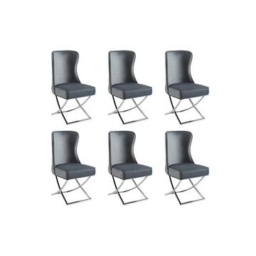 Lot de 6 chaises en velours et acier inoxydable chromé - Gris - MARELANO de Pascal MORABITO