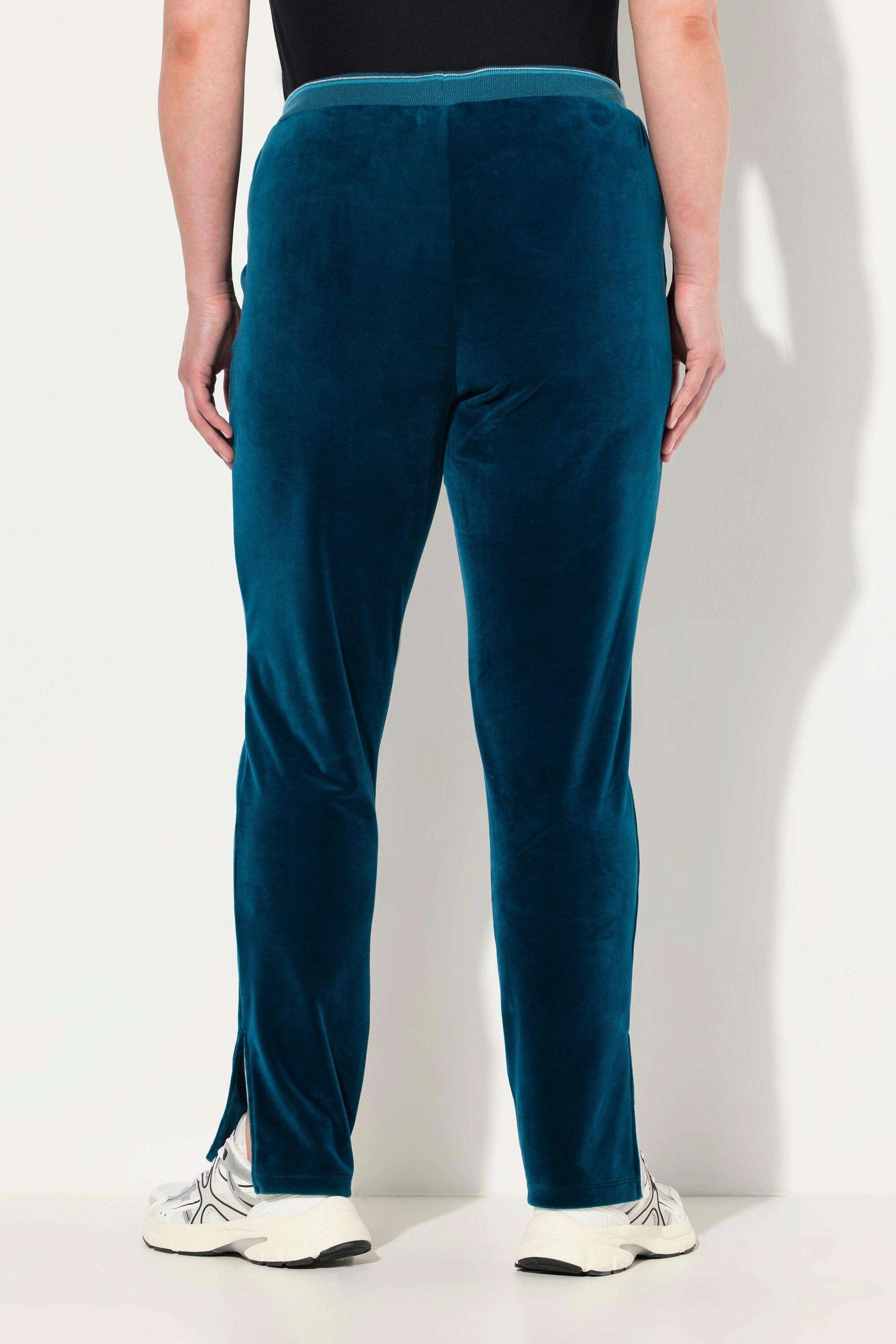 Ulla Popken  Pantalon de jogging en velours, passepoil brillant, taille élastique et poches 