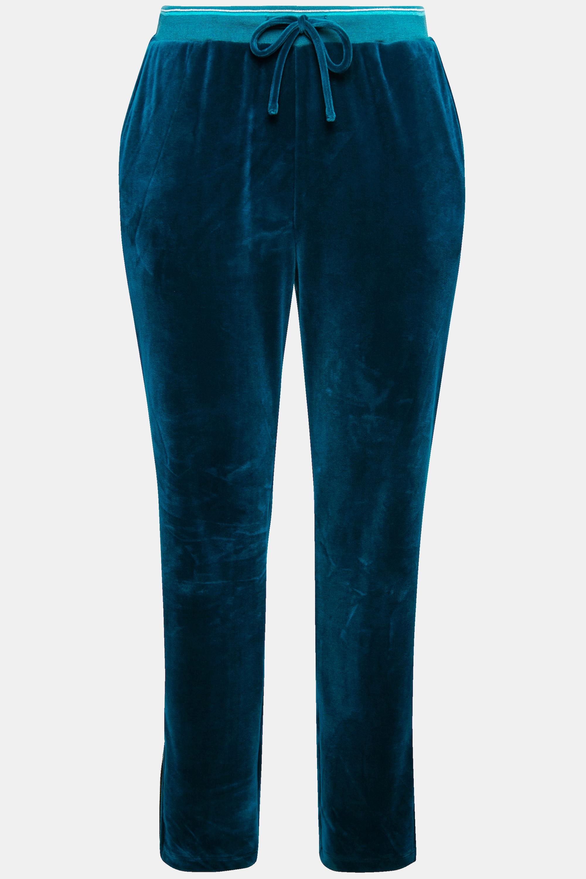 Ulla Popken  Pantalon de jogging en velours, passepoil brillant, taille élastique et poches 