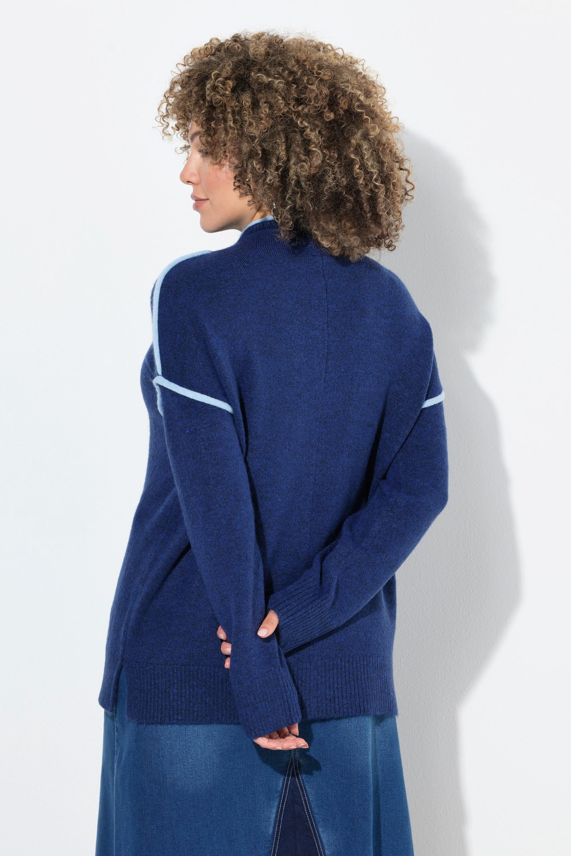 Ulla Popken Maglione Oversize Righe a Contrasto Collo Alto  