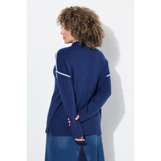 Ulla Popken Maglione Oversize Righe a Contrasto Collo Alto  