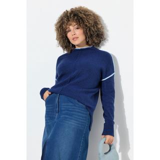 Ulla Popken Maglione Oversize Righe a Contrasto Collo Alto  