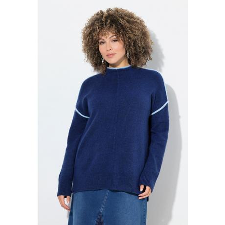 Ulla Popken Maglione Oversize Righe a Contrasto Collo Alto  