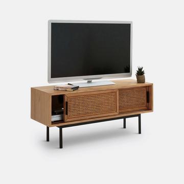 Banc-TV chêne et cannage