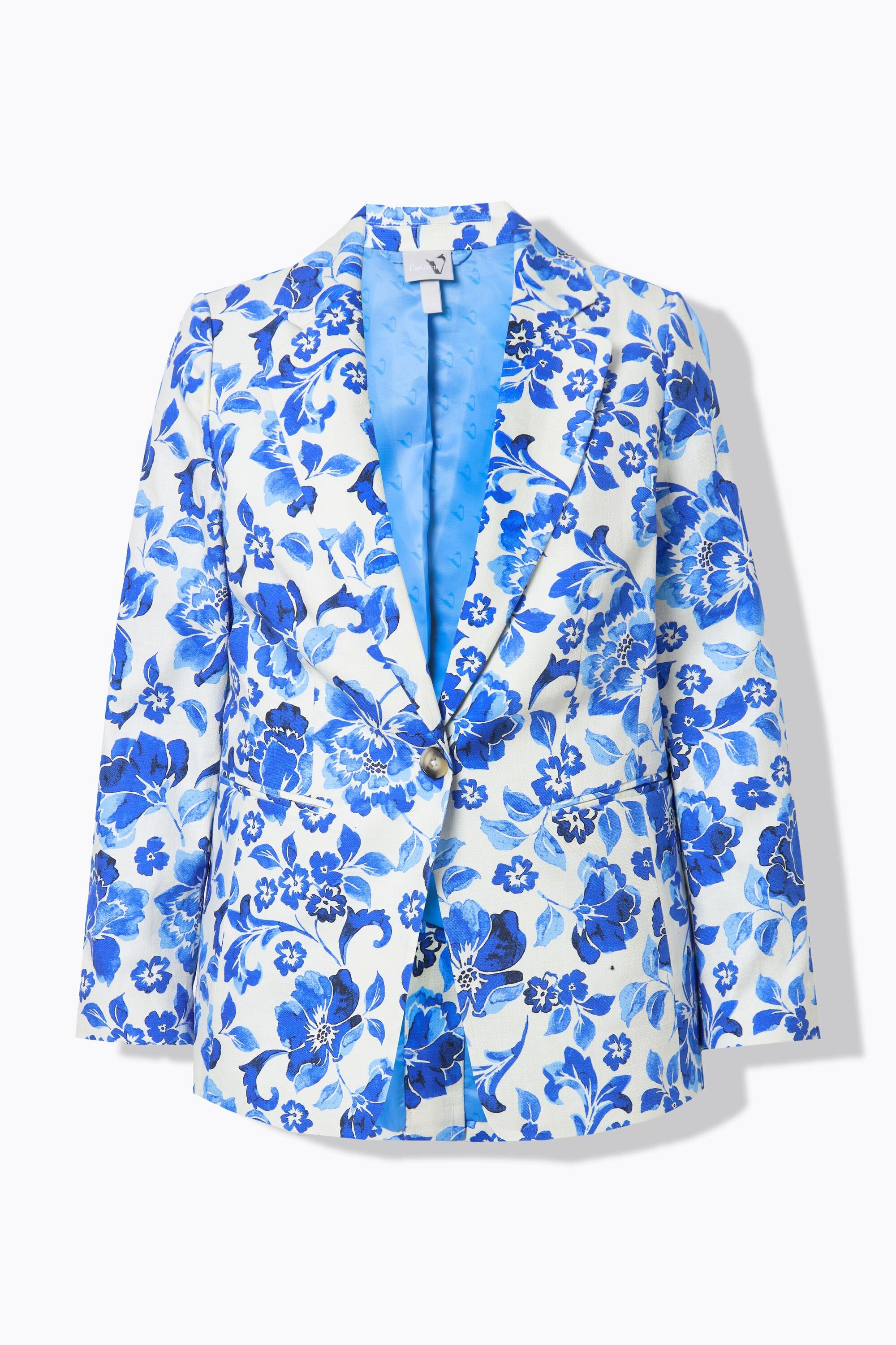 Ulla Popken  Blazer motif floral, col à revers et fente d'aisance 