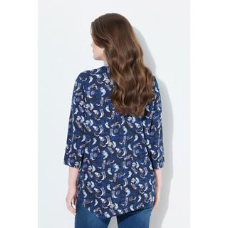 Ulla Popken Blüten Zierfalten A-Linie V-Ausschnitt 3/4 Arm Shirt  