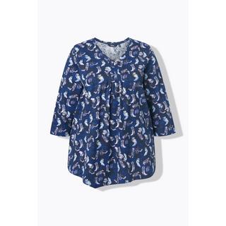 Ulla Popken Blüten Zierfalten A-Linie V-Ausschnitt 3/4 Arm Shirt  