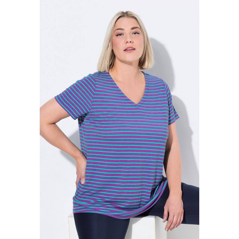 Ulla Popken Maglia funzionale classica righe scollo a V mezze maniche  