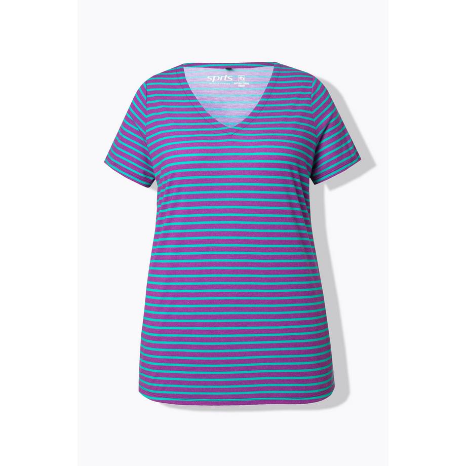 Ulla Popken Maglia funzionale classica righe scollo a V mezze maniche  