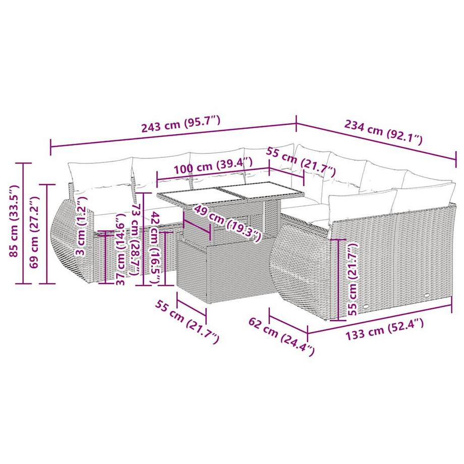 VidaXL Ensemble de canapés de jardin rotin synthétique  
