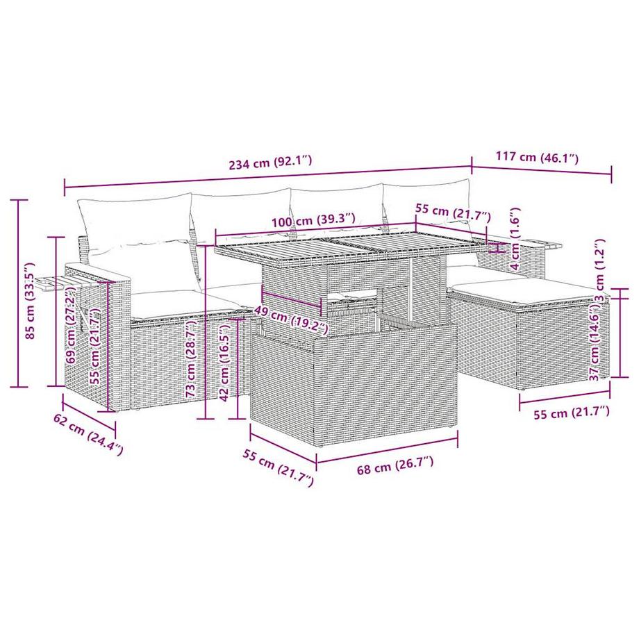 VidaXL Ensemble de canapés de jardin rotin synthétique  