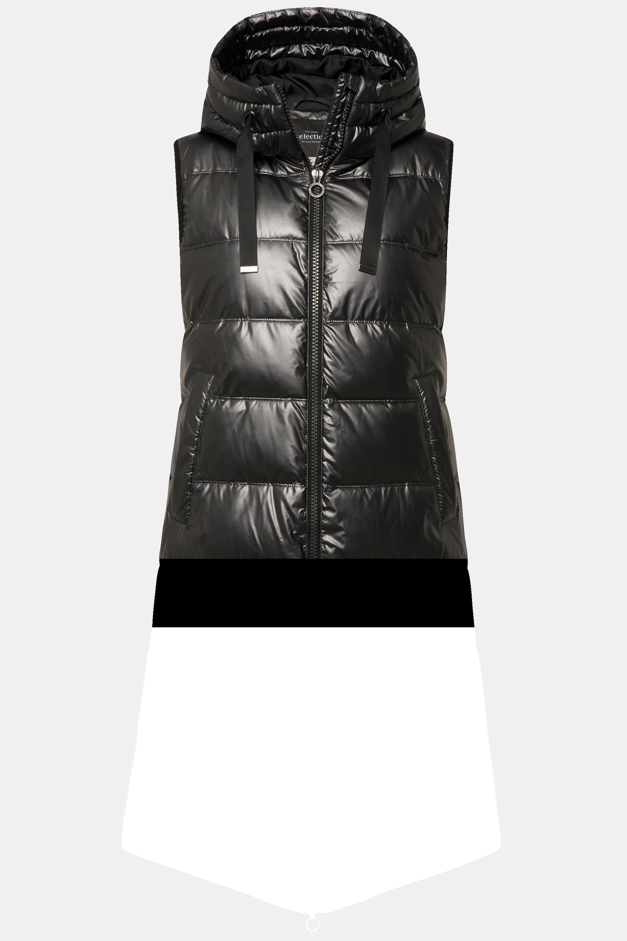 Ulla Popken  Gilet lungo con effetto metallico, zip a cursore doppio e materiale riciclato 