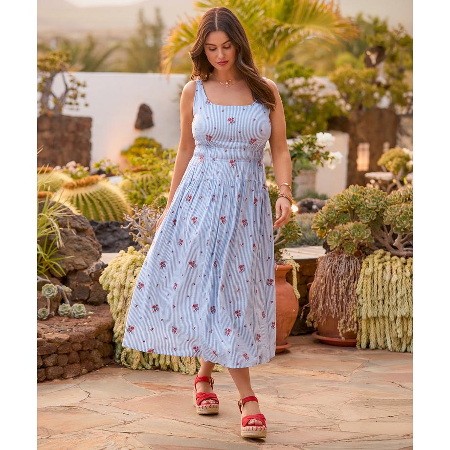 Joe Browns Gestreiftes Midikleid mit floraler Stickerei  