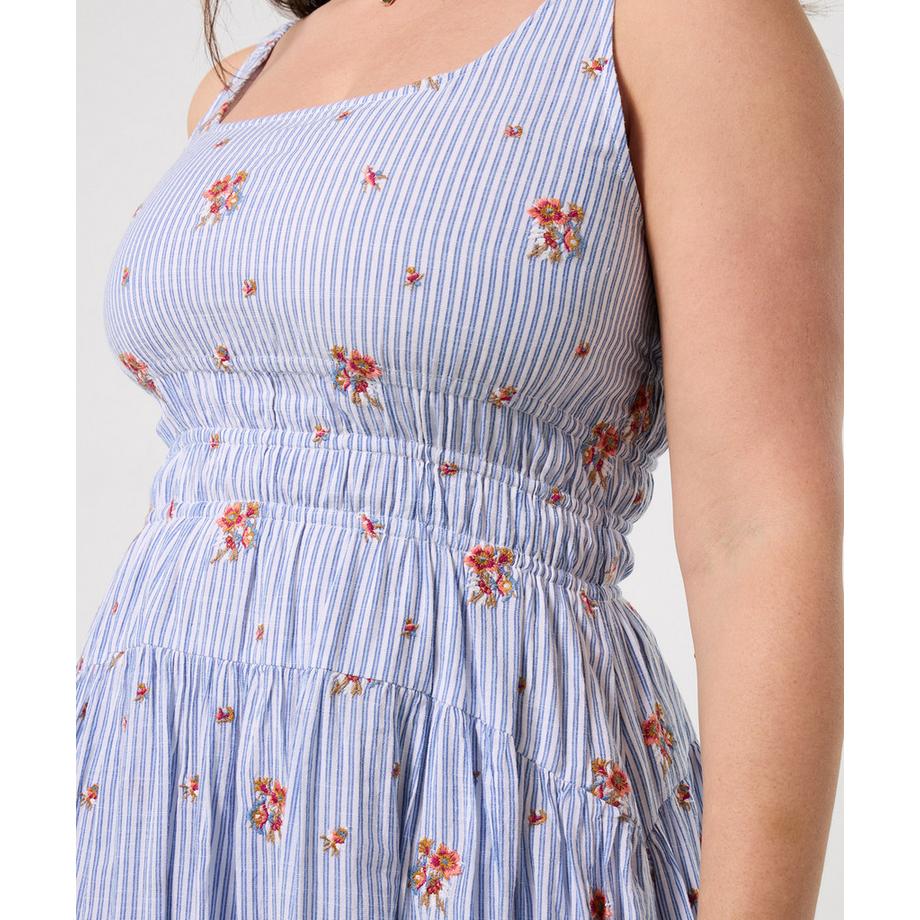 Joe Browns Gestreiftes Midikleid mit floraler Stickerei  