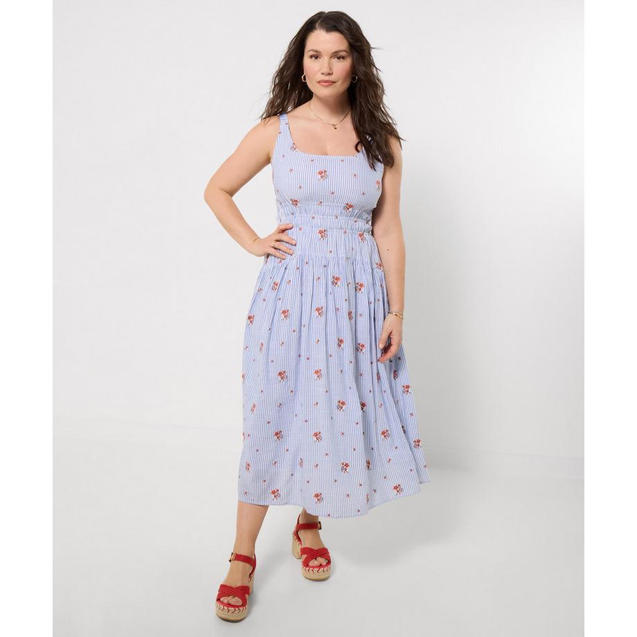 Joe Browns Gestreiftes Midikleid mit floraler Stickerei  