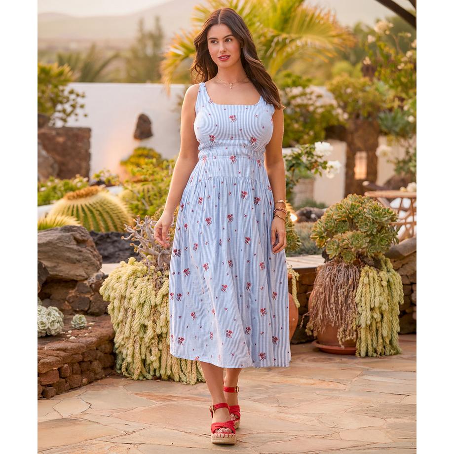 Joe Browns Gestreiftes Midikleid mit floraler Stickerei  