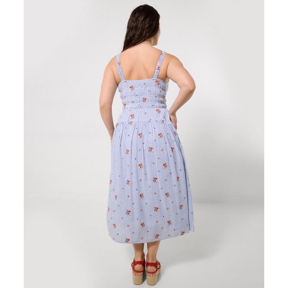 Joe Browns Gestreiftes Midikleid mit floraler Stickerei  