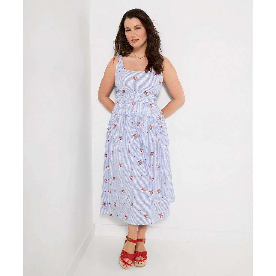 Joe Browns Gestreiftes Midikleid mit floraler Stickerei  