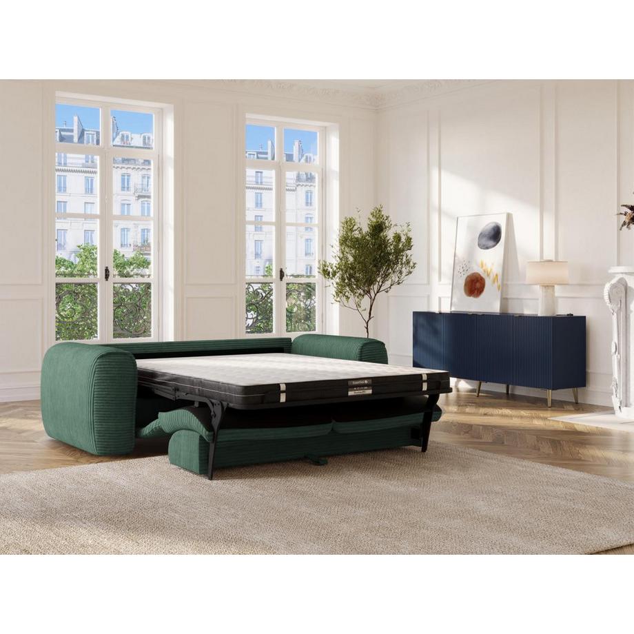 Vente-unique Canapé 3 places convertible express en velours côtelé vert sapin POGNIA  