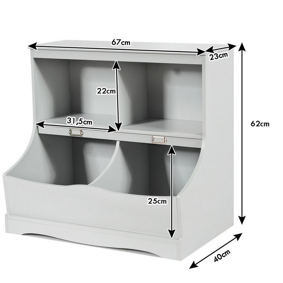 Northix Kinderregal mit 4 Fächern Spielzeugregal Bücherregal für Kinder 67 x 40 x 62 cm Grau  