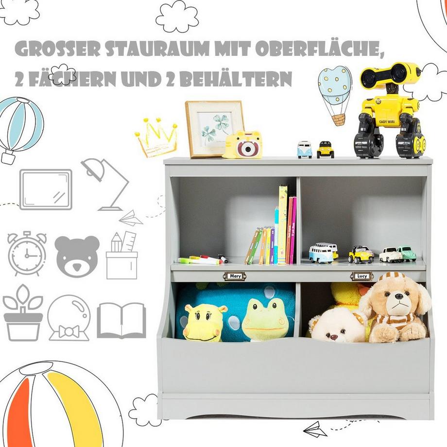 Northix Kinderregal mit 4 Fächern Spielzeugregal Bücherregal für Kinder 67 x 40 x 62 cm Grau  