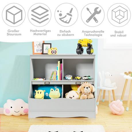 Northix Scaffale per bambini con 4 scomparti, scaffale per giocattoli, libreria per bambini, 67 x 40 x 62 cm, grigio  
