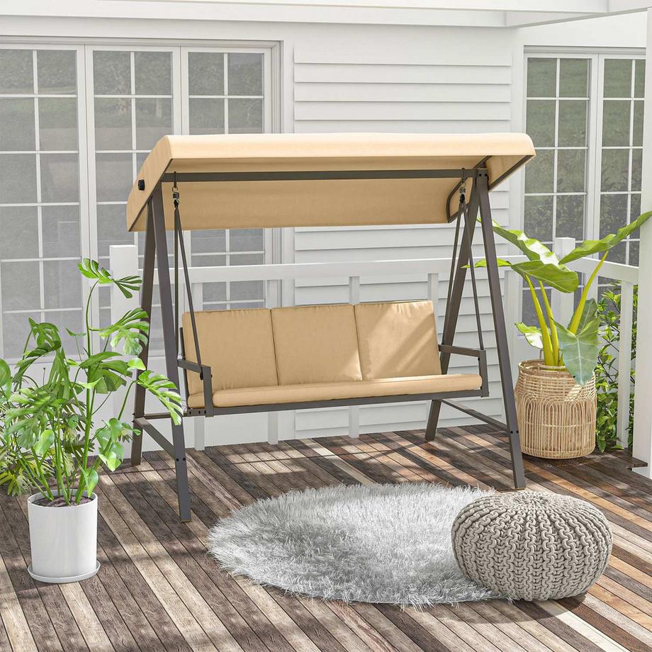 Northio Hollywood Swing Panca A 3 Posti Con Tetto Regolabile, Panca Con Cuscino Per Lo Schienale, Altalena Da Giardino Con Portata Fino A 360 Kg, Beige  