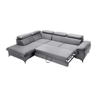 PASCAL MORABITO Canapé grand angle gauche convertible en velours gris clair SAMARA de Pascal Morabito  