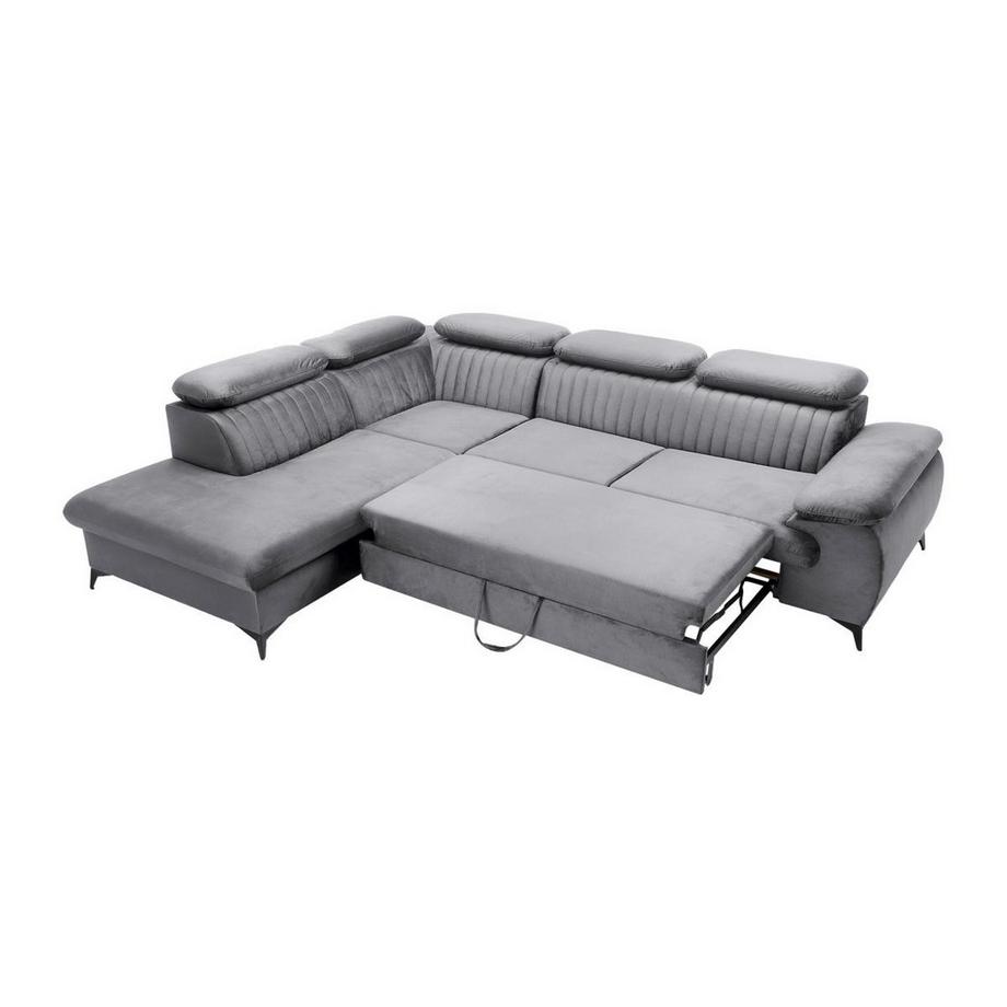 PASCAL MORABITO Canapé grand angle gauche convertible en velours gris clair SAMARA de Pascal Morabito  